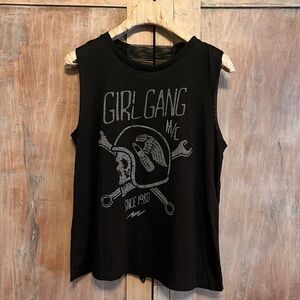 TORRID Muscle shirt Black Top “Girl Gang” design w/open fringed back Size0X